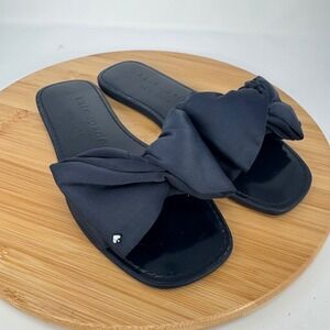 Kate Spade New York Bikini Navy Blue Bow Slide Sandals Flat Shoes Size 7B
